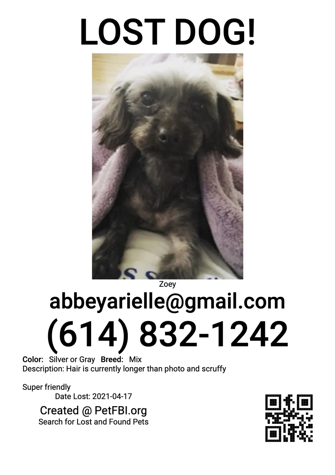 Lost dog in Orient, OH, 43146