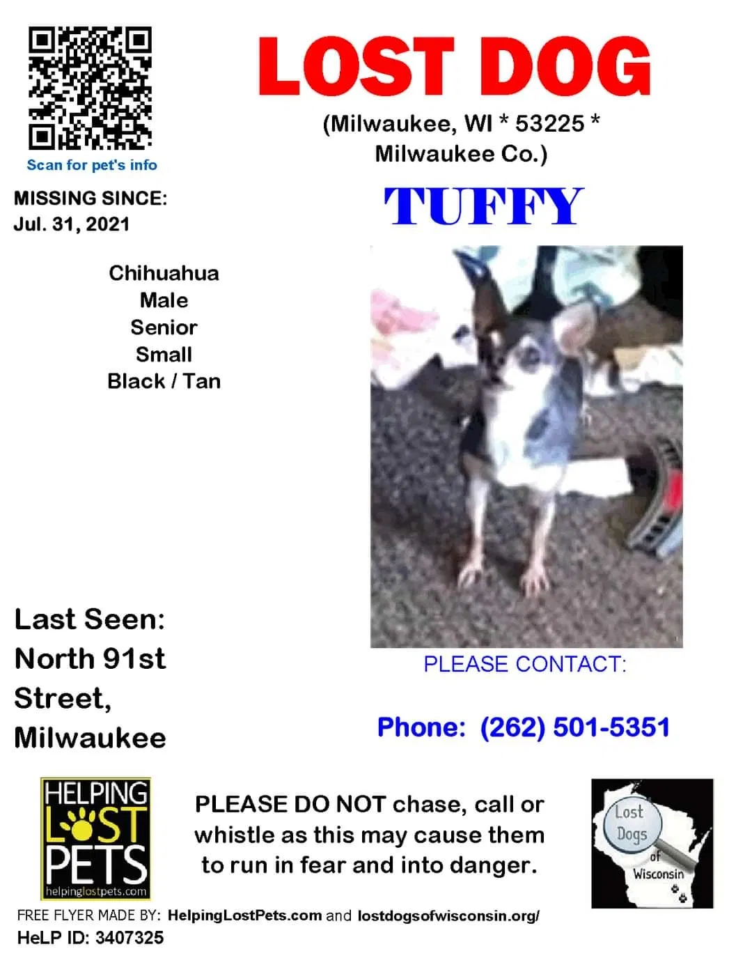 Lost dog in Waukesha, WI, 53188