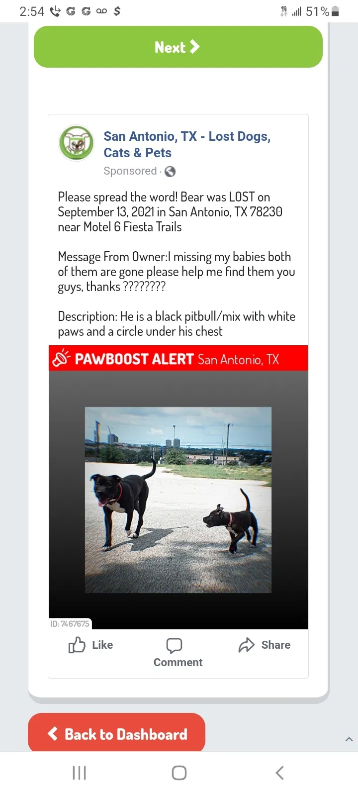 Lost dog in San Antonio, TX, 78230