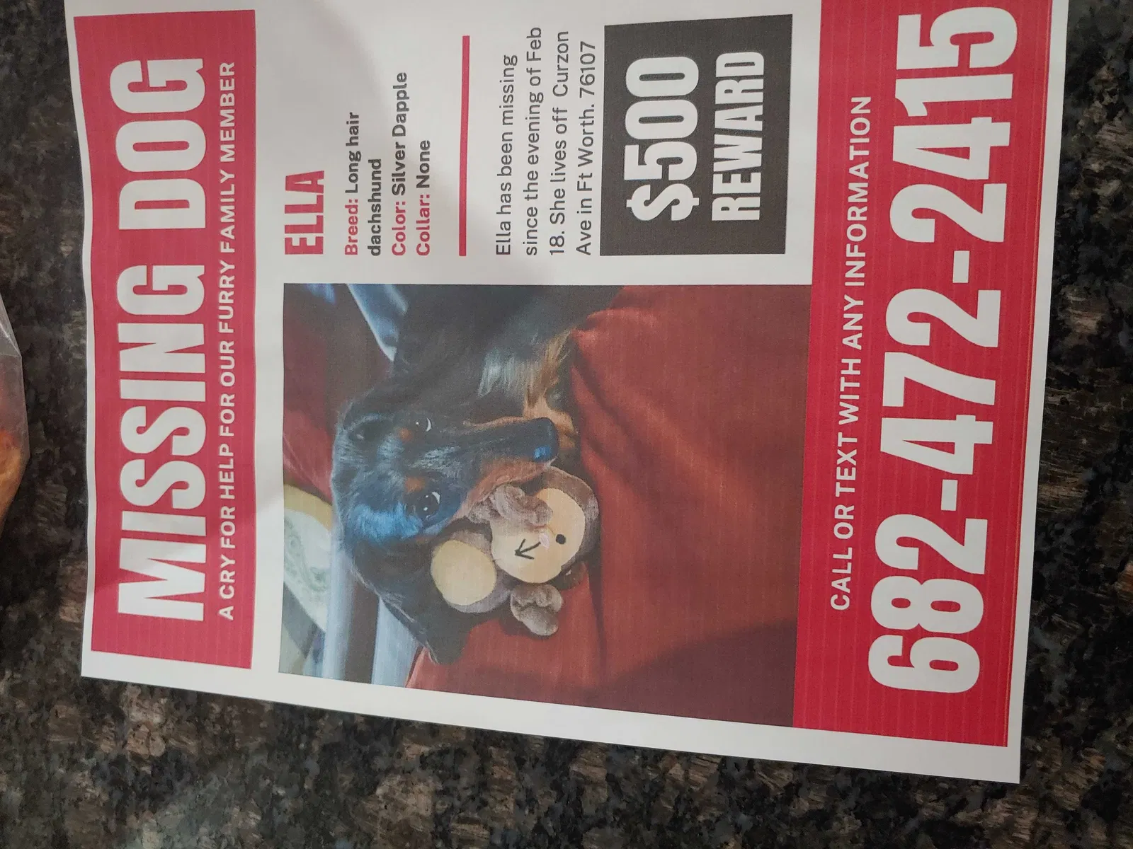 Lost dog in Fort Worth, TX, 76107