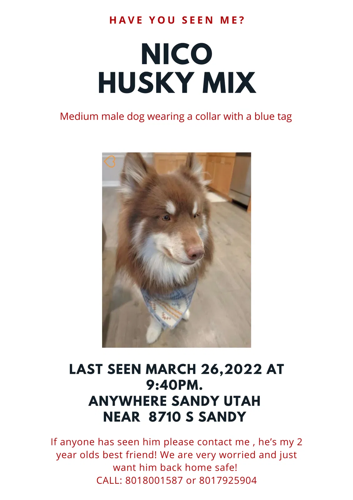 Lost dog in Sandy, UT, 84070