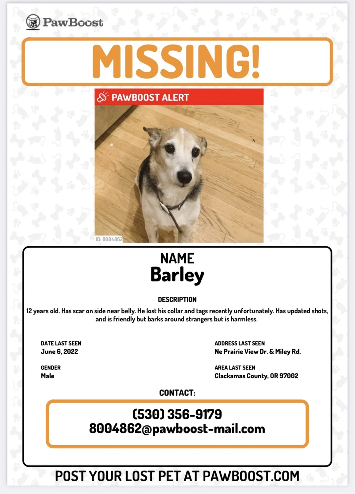 Lost dog in Aurora, OR, 97002