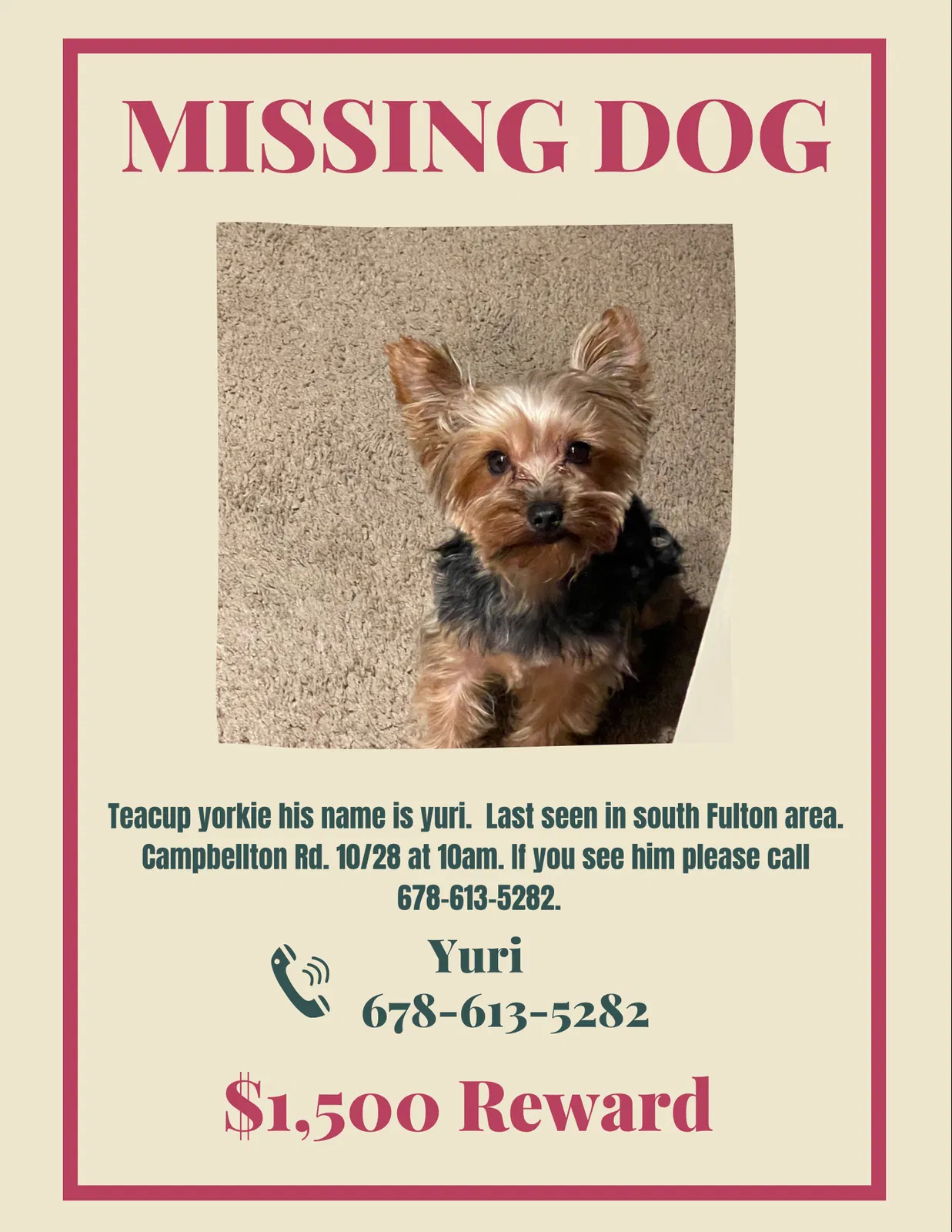 Lost dog in Atlanta, GA, 30331