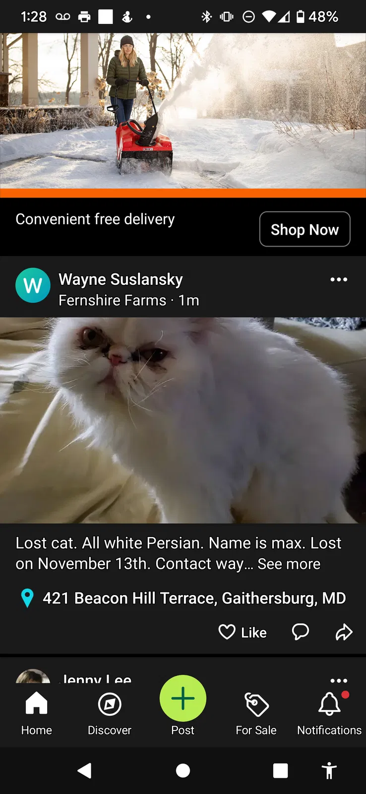Lost cat in Gaithersburg, MD, 20878