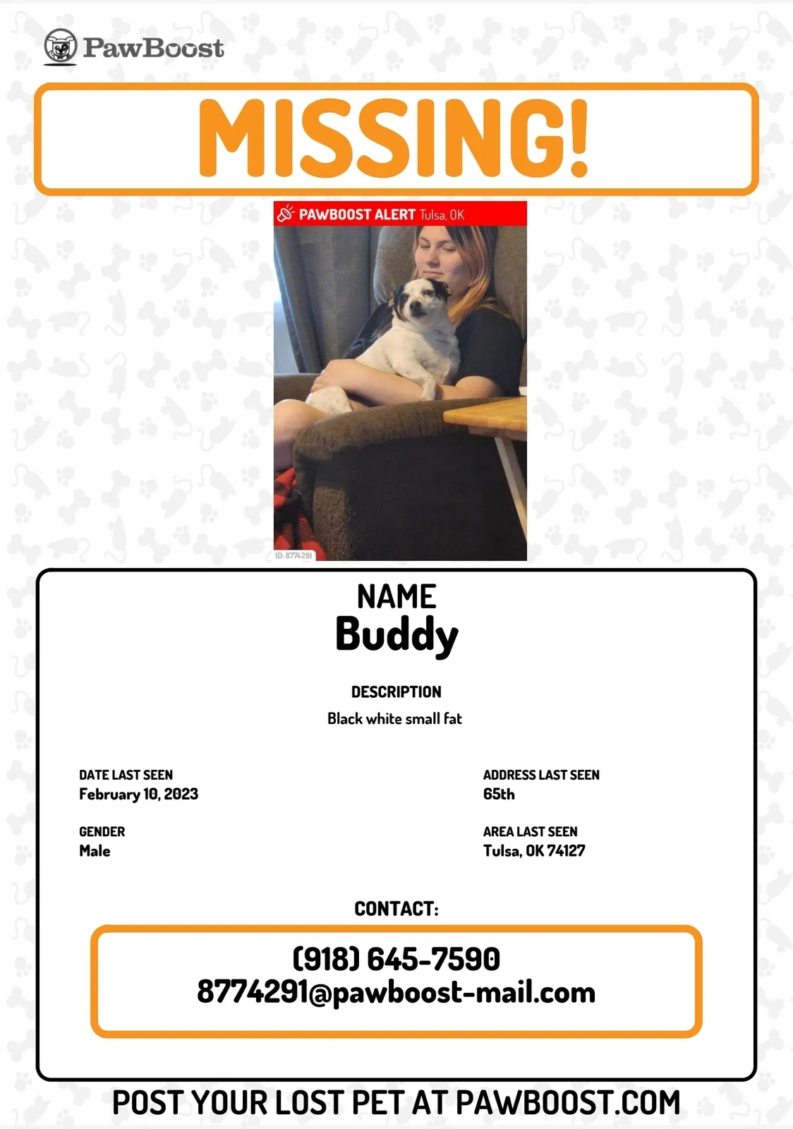 Lost dog in Tulsa, OK, 74127