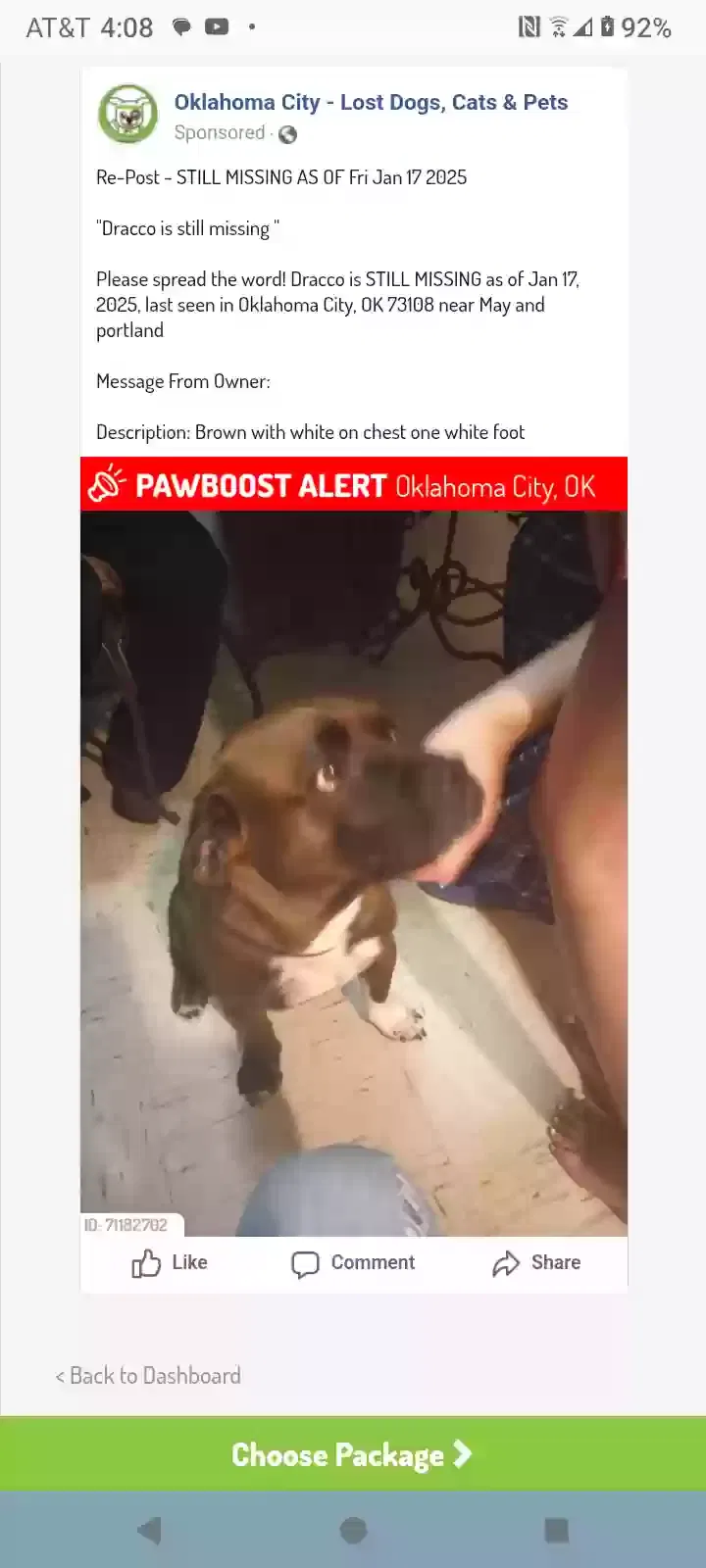Lost dog in Oklahoma City, OK, 73108