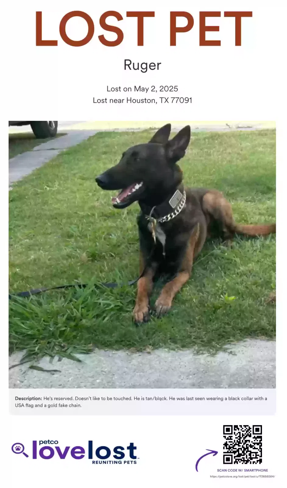Lost dog in Houston, TX, 77091