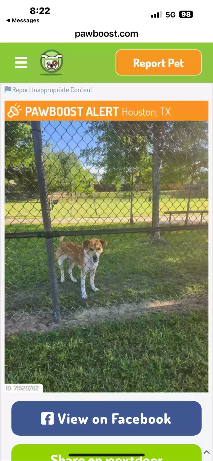 Lost dog in Houston, TX, 77086