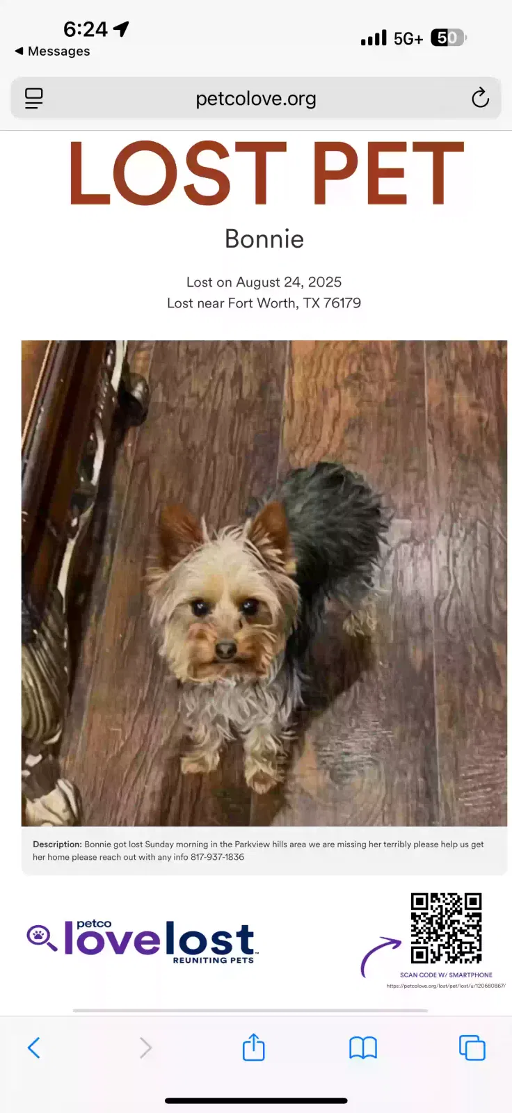 Lost dog in Fort Worth, TX, 76179