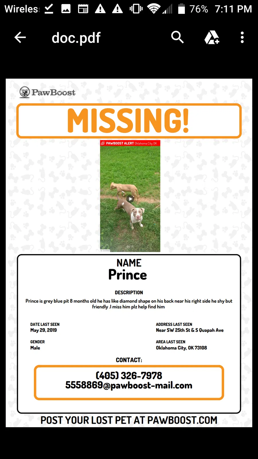 Lost dog in Oklahoma City, OK, 73108