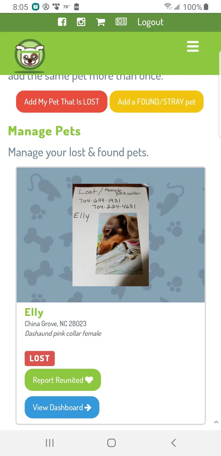Lost dog in China Grove, NC, 28023