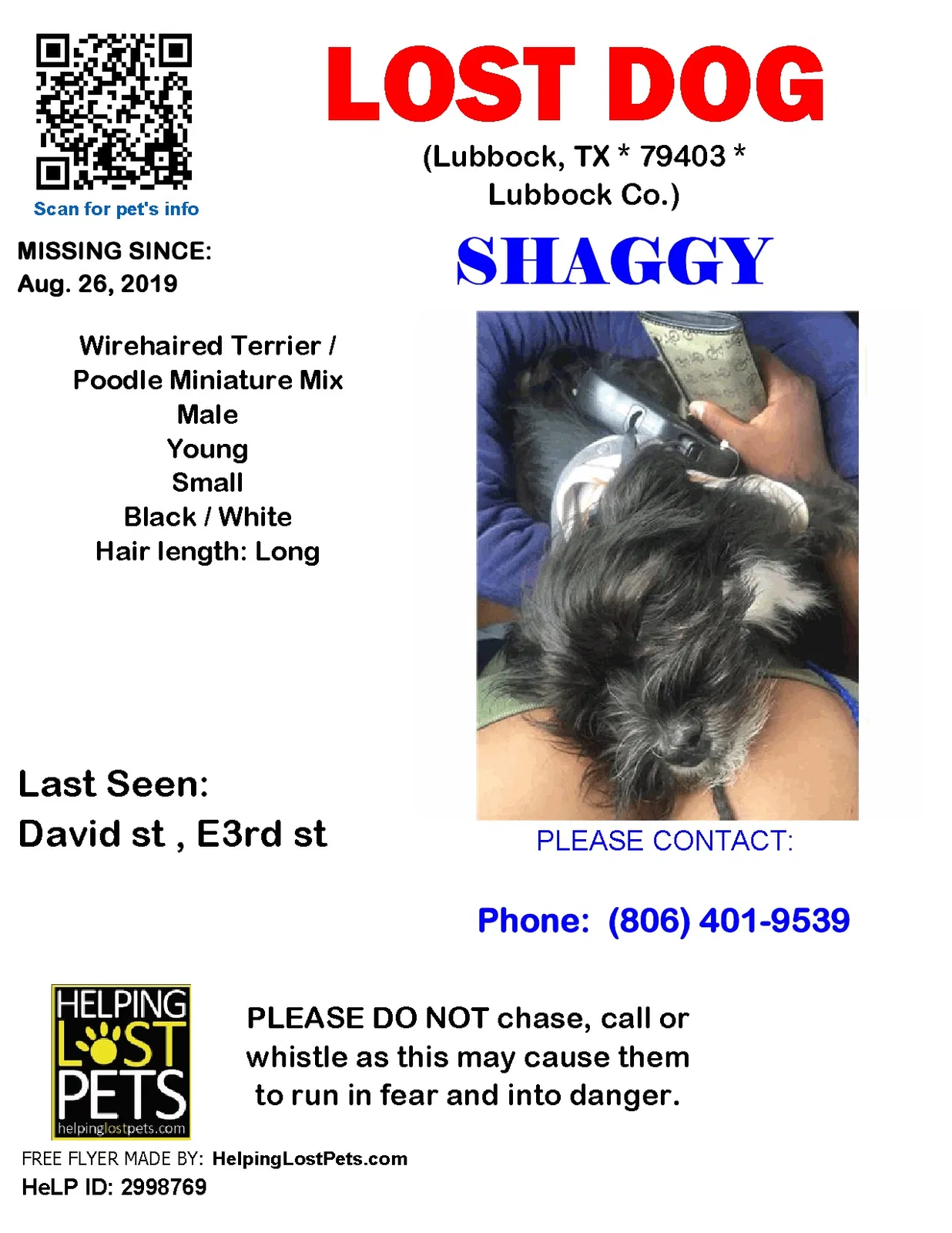 Lost dog in Lubbock, TX, 79403