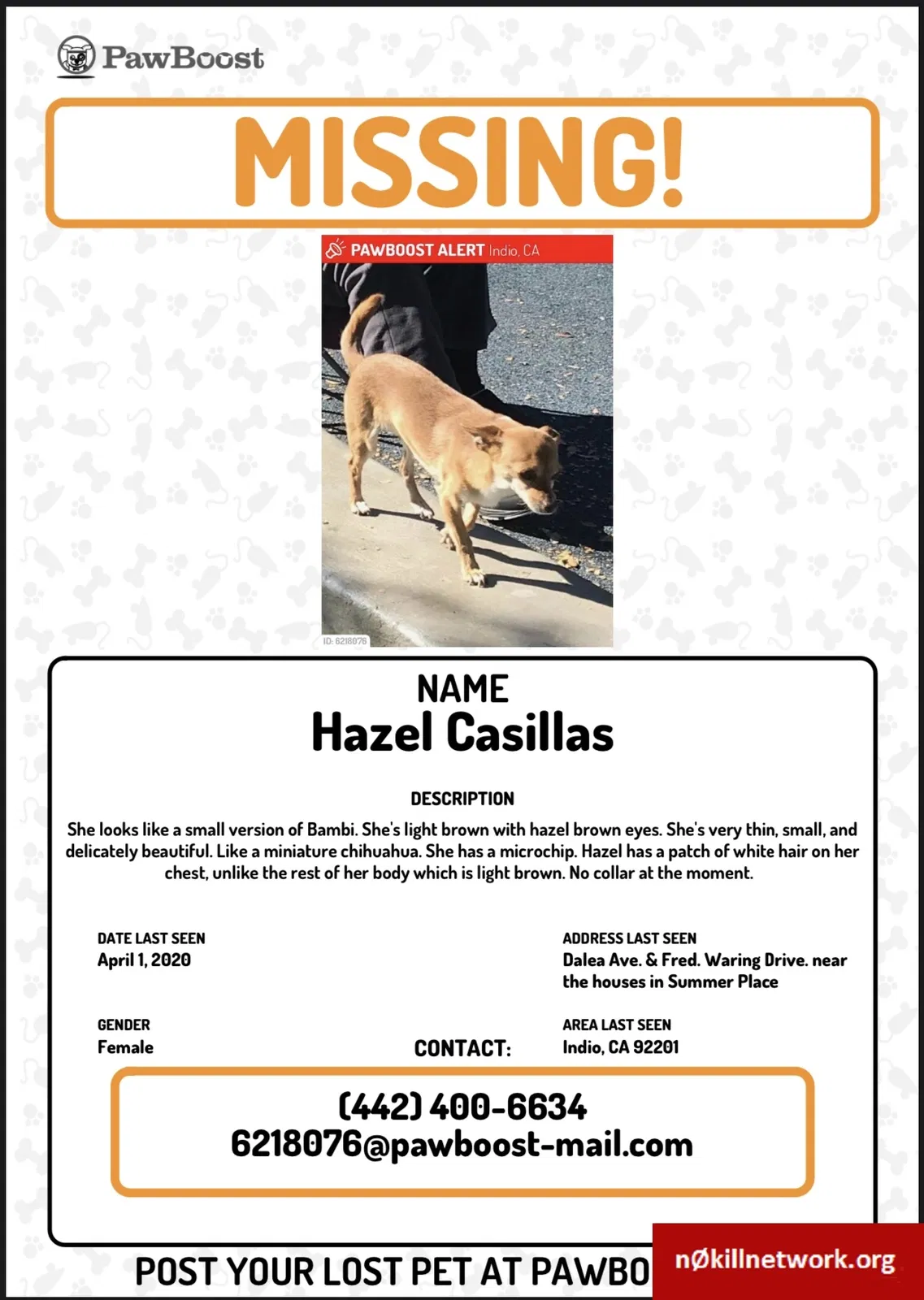 Lost dog in Indio, CA, 92201