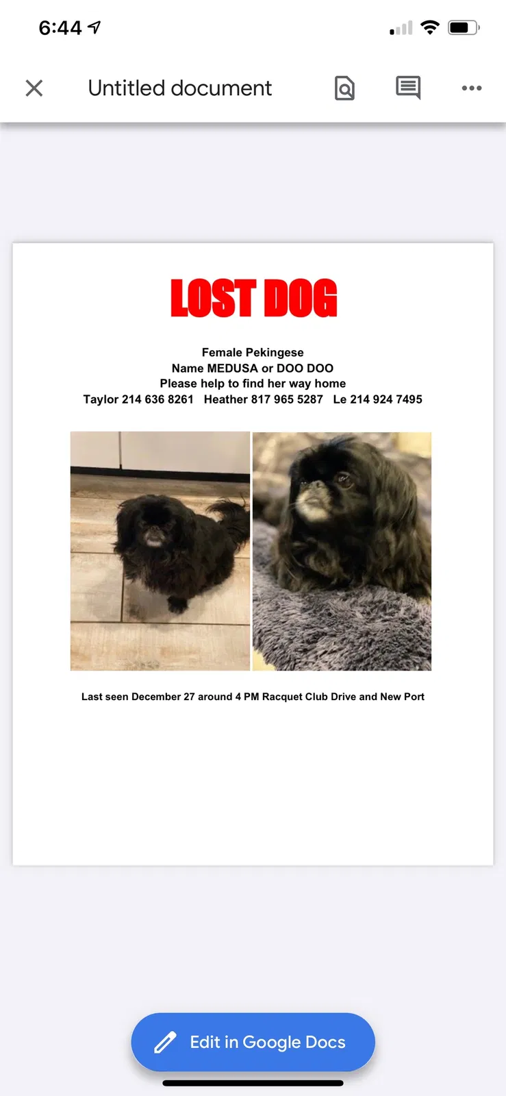 Lost dog in Fort Worth, TX, 76120